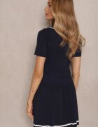 elsa.m by may Set bleumarin în stil uniformă Pulover polo cu mânecă scurtă Fundiță și Fustă Lariona