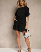 elsa.m by may Set Dantelat Negru cu Pantaloni scurți și Bluză din Viscoză și Bumbac Haloniela