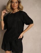 elsa.m by may Set Dantelat Negru cu Pantaloni scurți și Bluză din Viscoză și Bumbac Haloniela