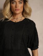 elsa.m by may Set Dantelat Negru cu Pantaloni scurți și Bluză din Viscoză și Bumbac Haloniela