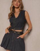 elsa.m by may Set din viscoză și denim Negru Vestă și Fustă cu croi Evazat Isbia