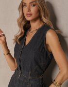 elsa.m by may Set din viscoză și denim Negru Vestă și Fustă cu croi Evazat Isbia
