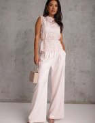 elsa.m by may Set elegant de vară din viscoză bluză din dantelă și pantaloni Amatice Roz