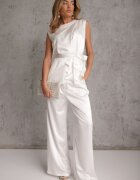 elsa.m by may Set elegant din material satinat bluză în stil kimono și pantaloni largi Adraxera Alb