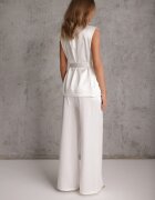 elsa.m by may Set elegant din material satinat bluză în stil kimono și pantaloni largi Adraxera Alb