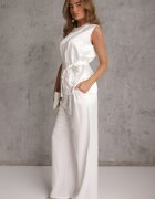 elsa.m by may Set elegant din material satinat bluză în stil kimono și pantaloni largi Adraxera Alb
