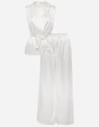 elsa.m by may Set elegant din material satinat bluză în stil kimono și pantaloni largi Adraxera Alb