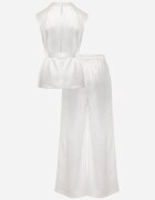 elsa.m by may Set elegant din material satinat bluză în stil kimono și pantaloni largi Adraxera Alb