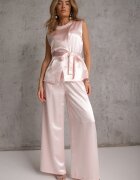 elsa.m by may Set elegant din material satinat bluză în stil kimono și pantaloni largi Adraxera Roz