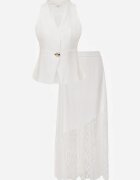 elsa.m by may Set elegant fustă cu dantelă și vestă cu aplicație metalică Tenyris Alb