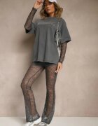 elsa.m by may Set Gri din Bumbac Pantaloni din Dantelă și Bluză cu Mâneci din Dantelă Galaniera