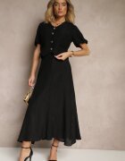 elsa.m by may Set Negru din Viscoză Cămașă și Fustă cu Croială Cloș Nanorela