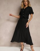 elsa.m by may Set Negru din Viscoză Cămașă și Fustă cu Croială Cloș Nanorela