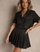 elsa.m by may Set Negru din Viscoză Fustă Plisată cu Pantaloni scurți și Bluză Scurtă Nilistta