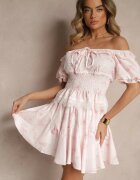 elsa.m by may Set roz din vâscoză fustă și top cu mâneci bufante decorat cu dantelă Mironira