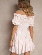 elsa.m by may Set roz din vâscoză fustă și top cu mâneci bufante decorat cu dantelă Mironira
