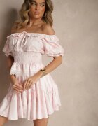 elsa.m by may Set roz din vâscoză fustă și top cu mâneci bufante decorat cu dantelă Mironira