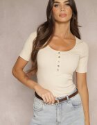 elsa.m by may T-shirt Bej de Bumbac Reiat cu nasturi Florvivi