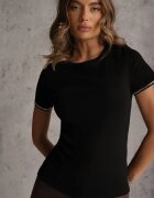 elsa.m by may T-shirt Negru din Bumbac Decorat cu Zirconii Kallochis