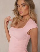 elsa.m by may T-shirt Roz din Viscoză cu croială mulată și decolteu pătrat Alathia