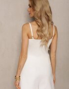 elsa.m by may Top Alb cu vâscoză cu bretele reglabile decorat cu aplicație florală Vienara