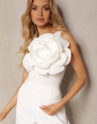 elsa.m by may Top Alb Decorat cu o Floare Mare Cusută cu Decolteu Asimetric Dedria