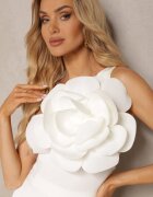 elsa.m by may Top Alb Decorat cu o Floare Mare Cusută cu Decolteu Asimetric Dedria
