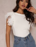 elsa.m by may Top Alb din Bumbac cu Dantelă Decorativă Adexis