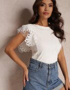 elsa.m by may Top Alb din Bumbac cu Dantelă Decorativă Adexis