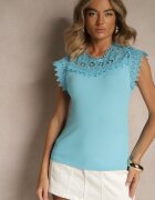 elsa.m by may Top Albastru de bumbac cu inserții de dantelă Lirumina