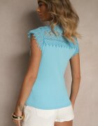 elsa.m by may Top Albastru de bumbac cu inserții de dantelă Lirumina