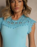 elsa.m by may Top Albastru de bumbac cu inserții de dantelă Lirumina
