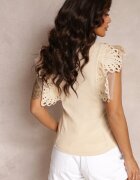 elsa.m by may Top Bej deschis din Bumbac cu Dantelă Decorativă Adexis