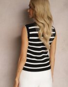 elsa.m by may Top Bluză Neagră Tricotată Decorată cu nasturi și model cu dungi Xerenas