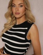 elsa.m by may Top Bluză Neagră Tricotată Decorată cu nasturi și model cu dungi Xerenas