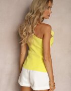 elsa.m by may Top Galben Decorat cu Floare Mare Cusută cu Decolteu Asimetric Dedria