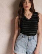 elsa.m by may Top Negru Adornat cu Dantelă Subtilă și Fir Metalic din Vâscoză Atatada