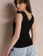elsa.m by may Top Negru Adornat cu Dantelă Subtilă și Fir Metalic din Vâscoză Atatada