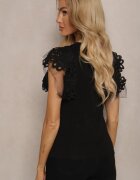 elsa.m by may Top Negru din Bumbac cu Dantelă Decorativă Adexis