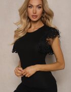 elsa.m by may Top Negru din Bumbac cu Dantelă Decorativă Adexis