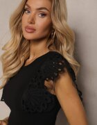 elsa.m by may Top Negru din Bumbac cu Dantelă Decorativă Adexis