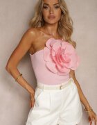 elsa.m by may Top Roz Decorat cu o floare mare cusută cu Decolteu asimetric Dedria