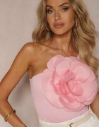 elsa.m by may Top Roz Decorat cu o floare mare cusută cu Decolteu asimetric Dedria