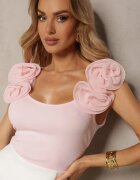 elsa.m by may Top roz din Bumbac fără Mâneci Decorat cu Aplicație Uannesa