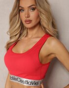 elsa.m by may Top sport sutien roșu elastic reiat cu bandă decorativă Waslema