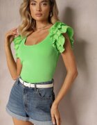 elsa.m by may Top Verde cu Decolteu Rotund și Volane la Umeri Kaenna