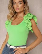 elsa.m by may Top Verde cu Decolteu Rotund și Volane la Umeri Kaenna