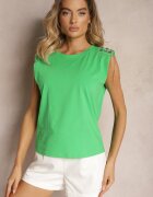 elsa.m by may Top Verde cu Lanțuri și Cristale pe Umeri întăriți Liefara