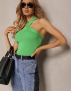 elsa.m by may Top Verde Halter cu Spatele Gol Khailey