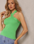 elsa.m by may Top Verde Halter cu Spatele Gol Khailey